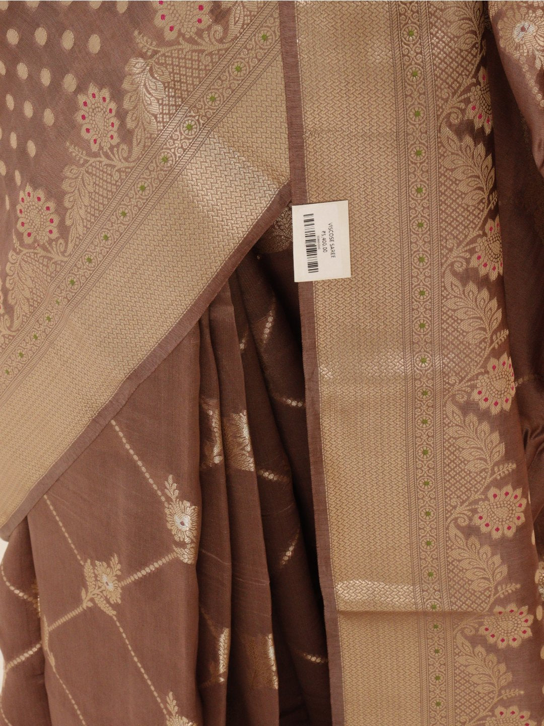 Dusty rose-brown with champagne gold-toned detailing Viscose Saree Banarasi saree zari work detail