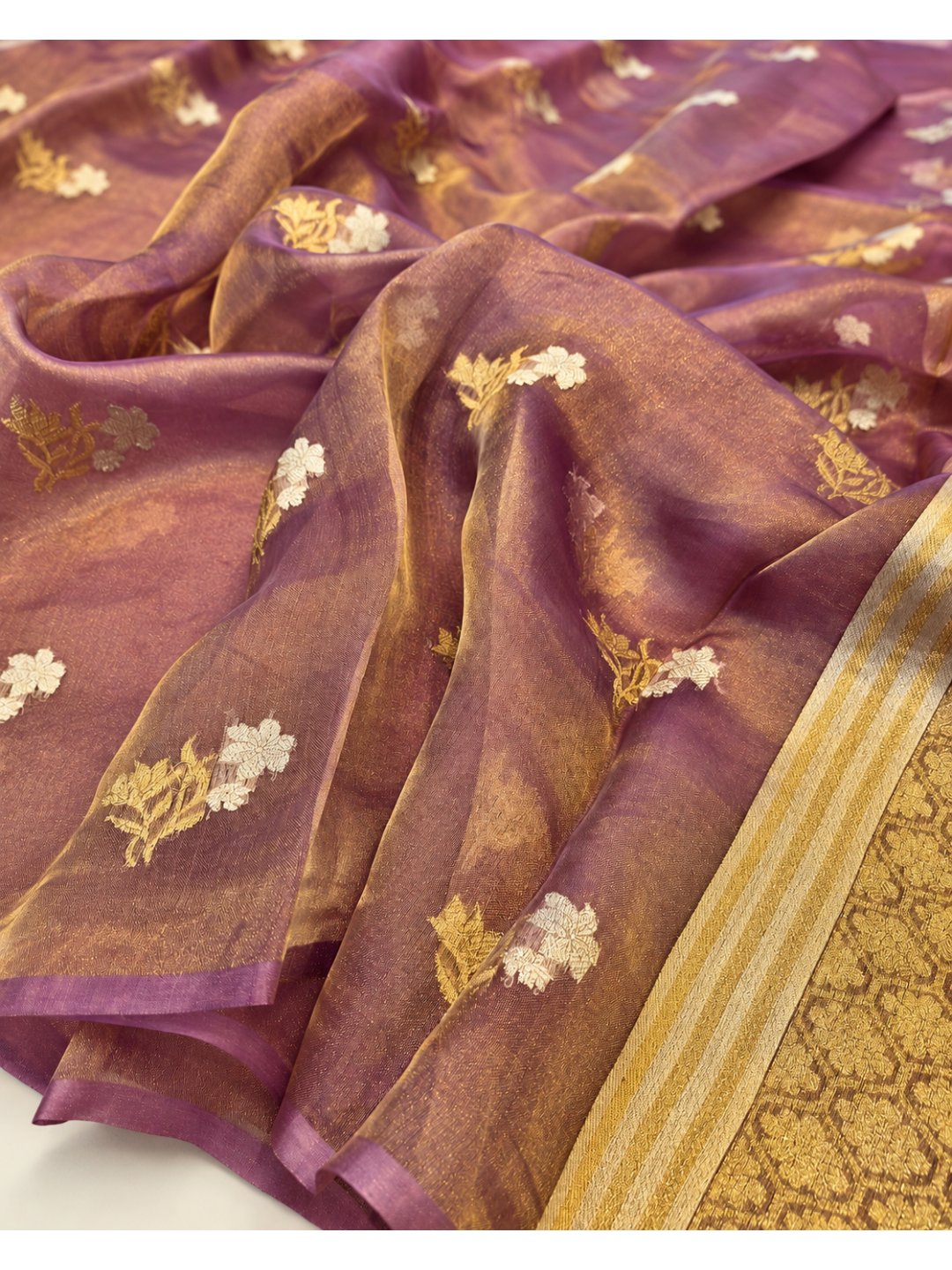 Mauve Tissue Silk Banarasi saree pallu detail