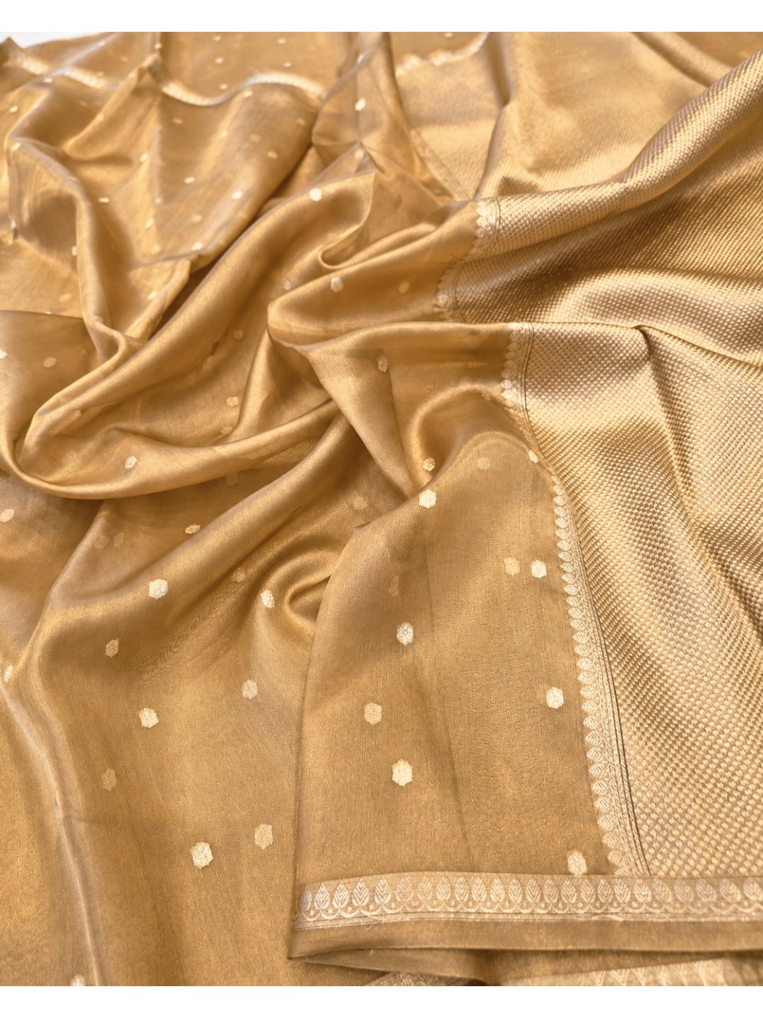 Gold Tissue Silk Banarasi saree front drape view