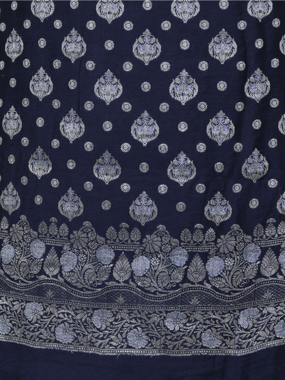 Black with gold-toned detailing and soft blue floral accents Cotton Banarasi suit neckline detail