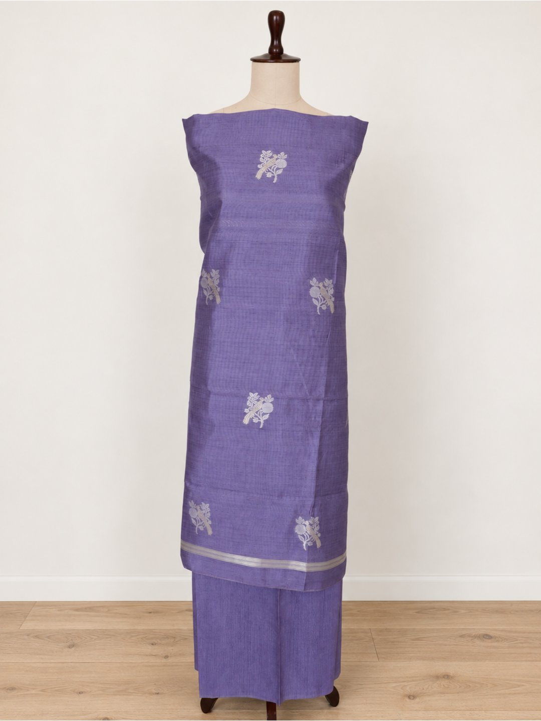 Soft lavender purple with silver-toned motifs Cotton Banarasi suit bottom detail
