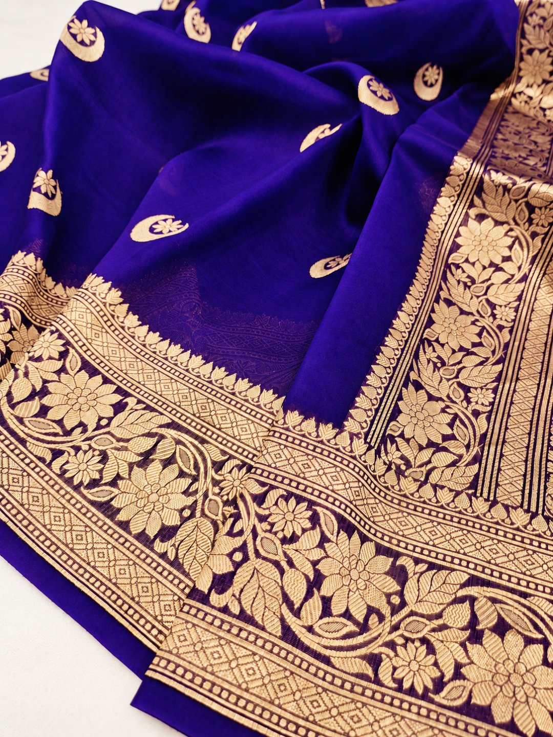 Violet Kora Silk Banarasi saree front drape view