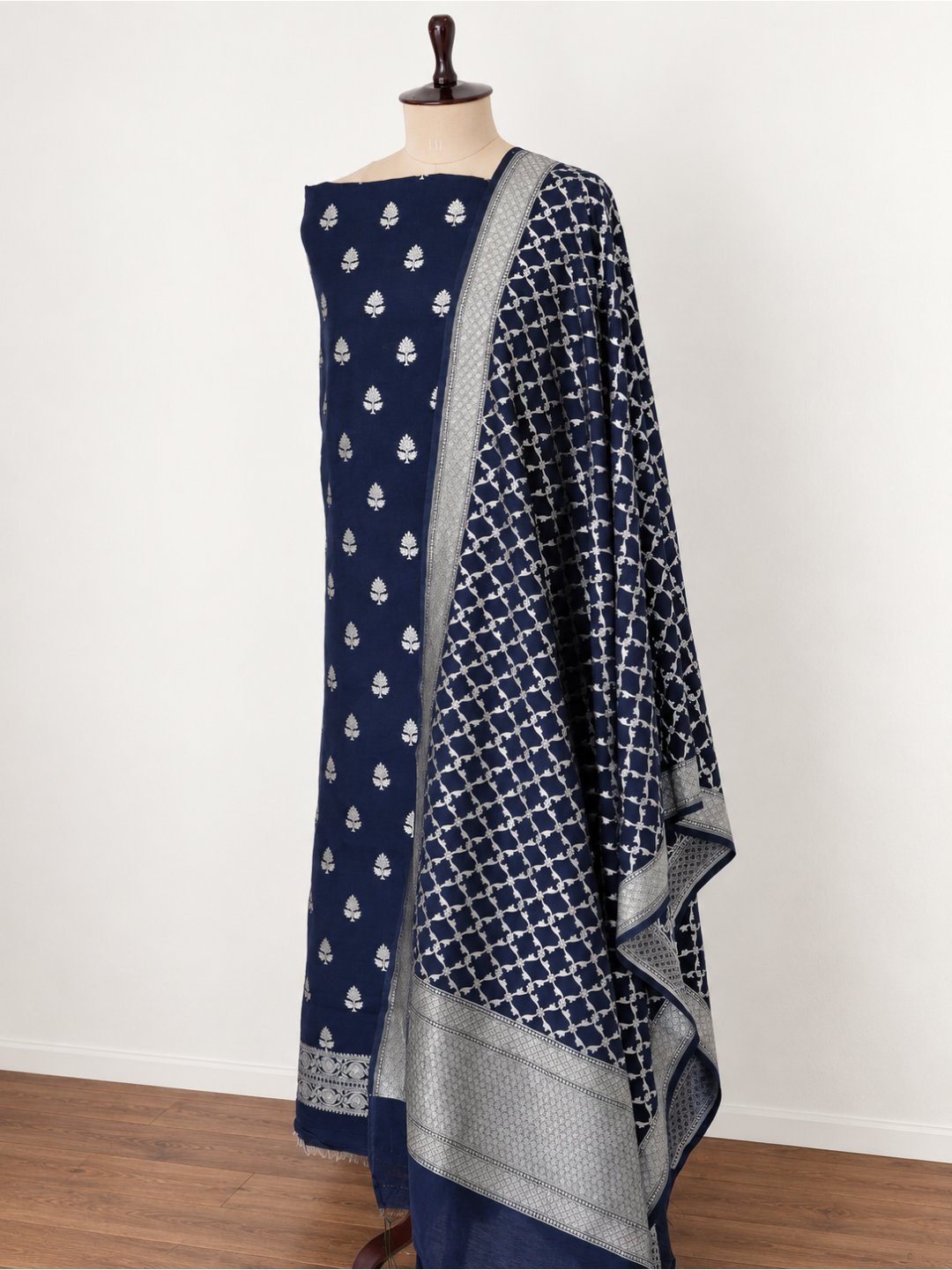 Black Cotton Banarasi suit neckline detail