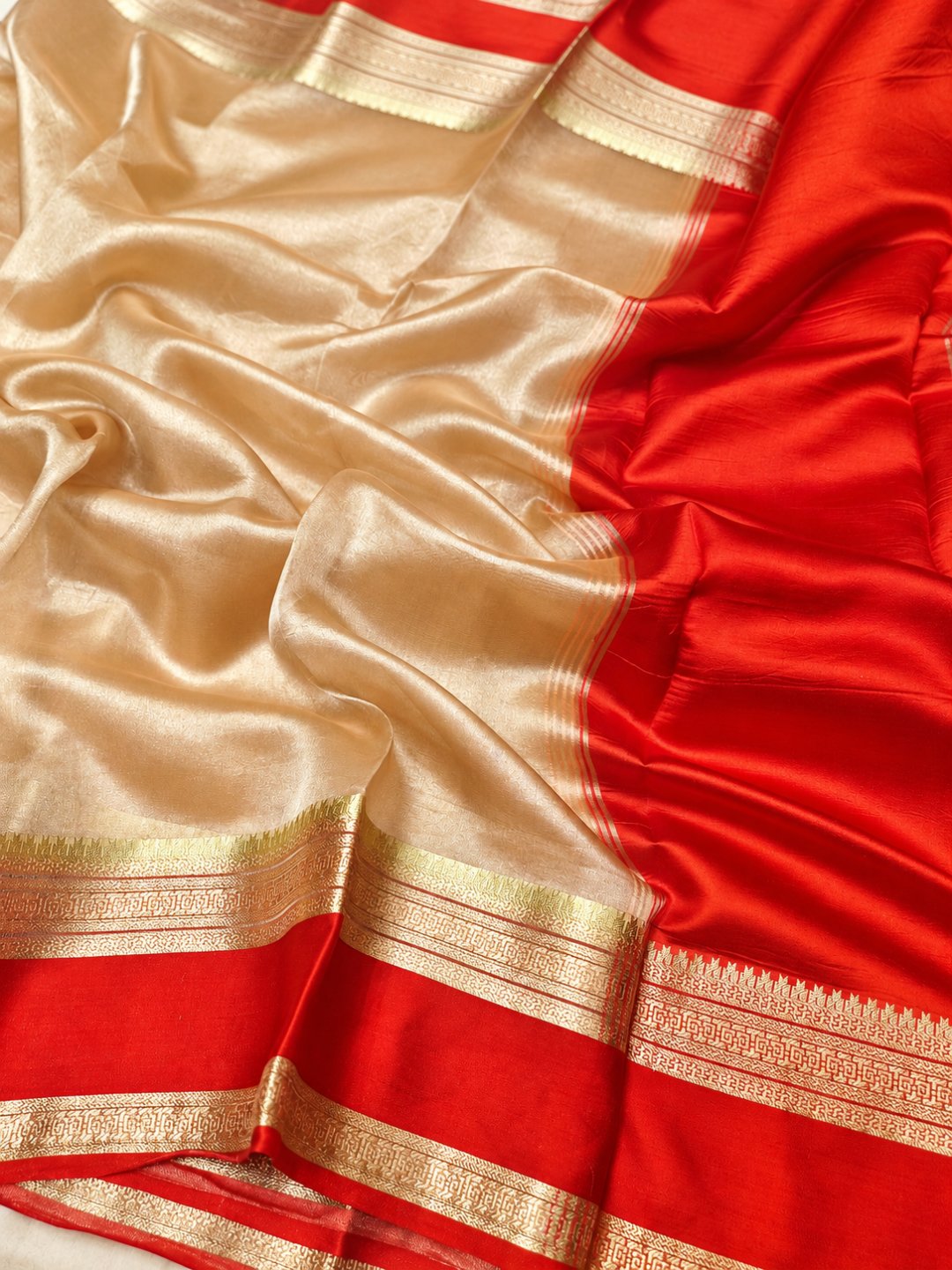 Red Tissue Silk Banarasi saree border closeup