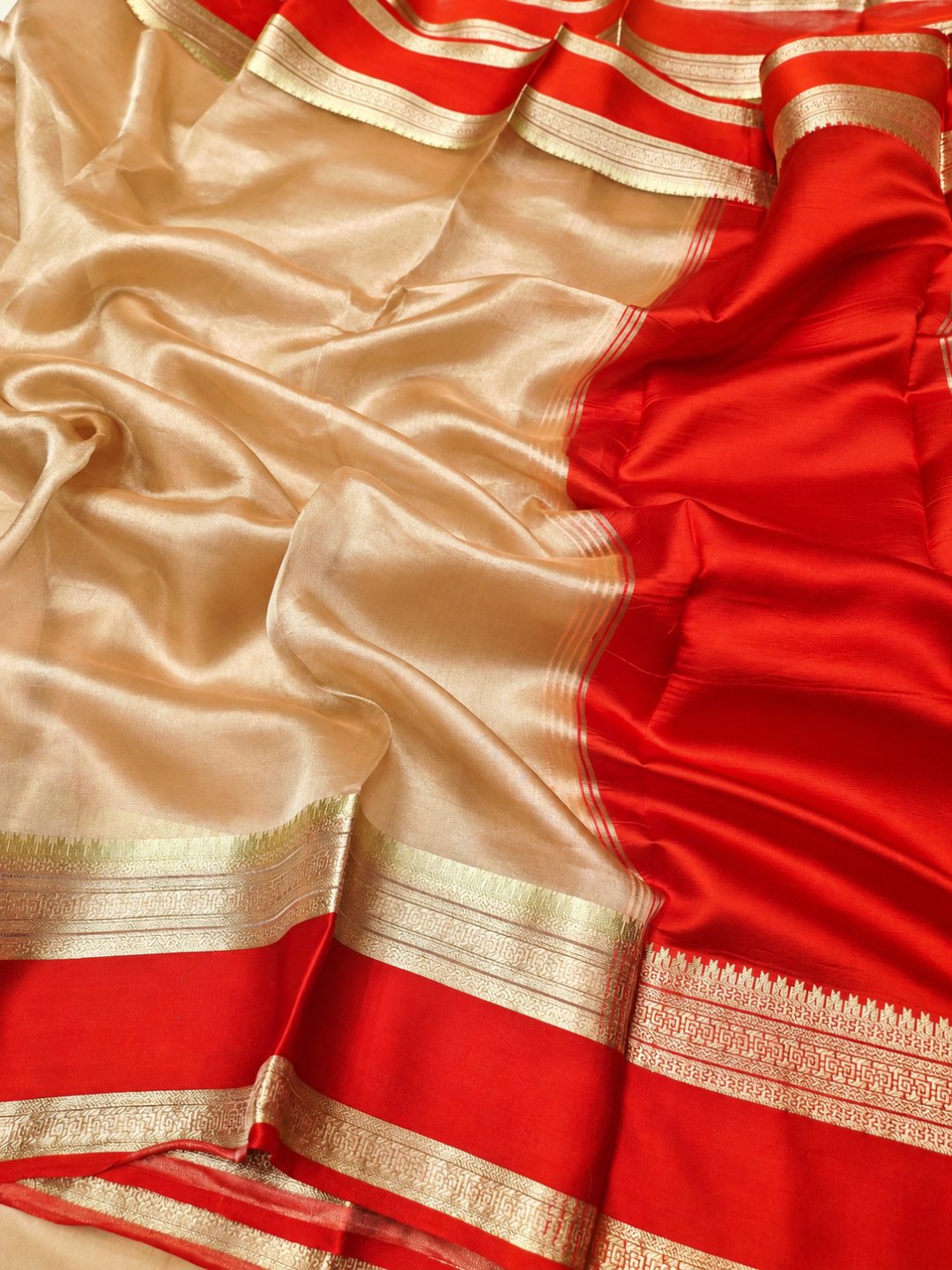 Red Tissue Silk Banarasi saree full spread