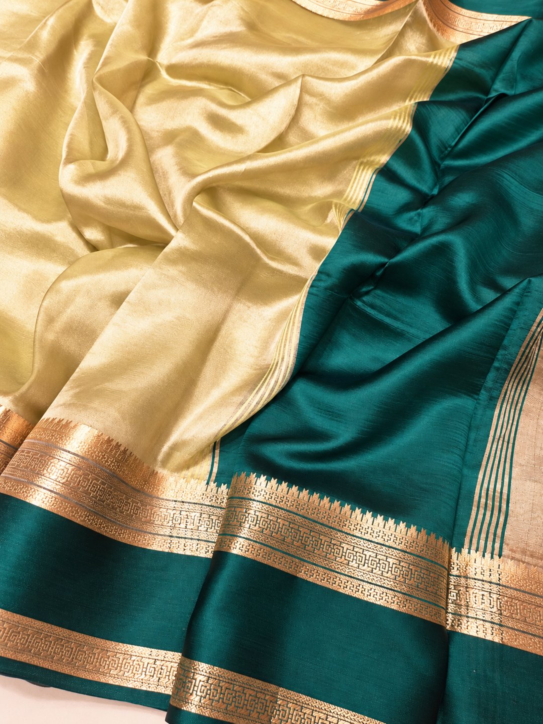 Green Tissue Silk Banarasi saree front drape view