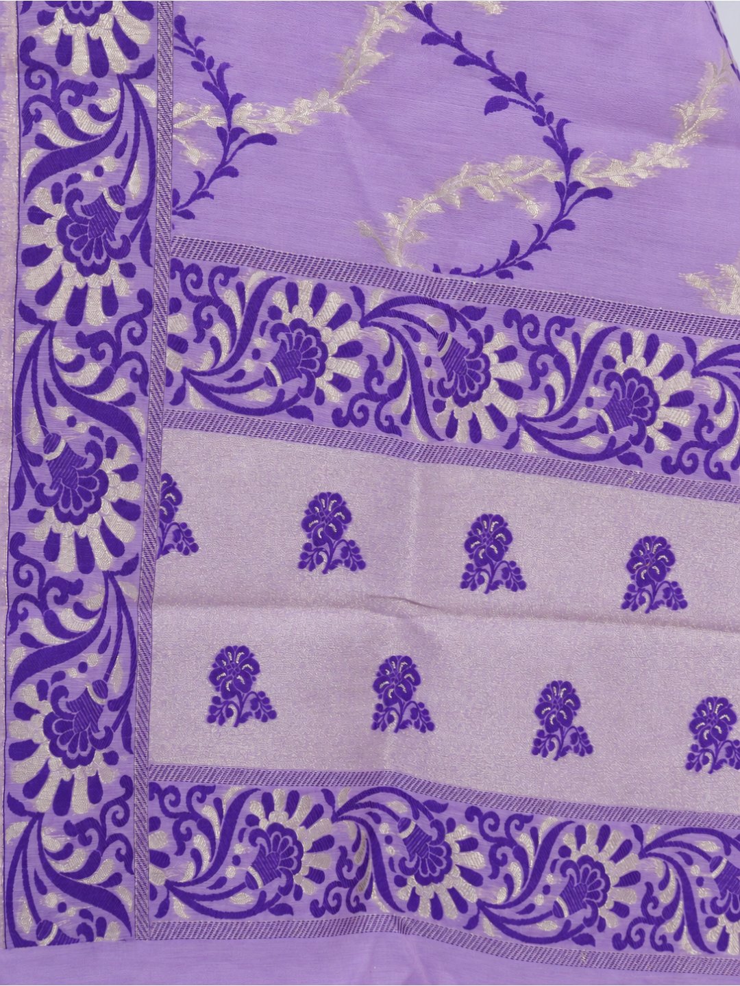Levender Cotton Banarasi suit front drape view