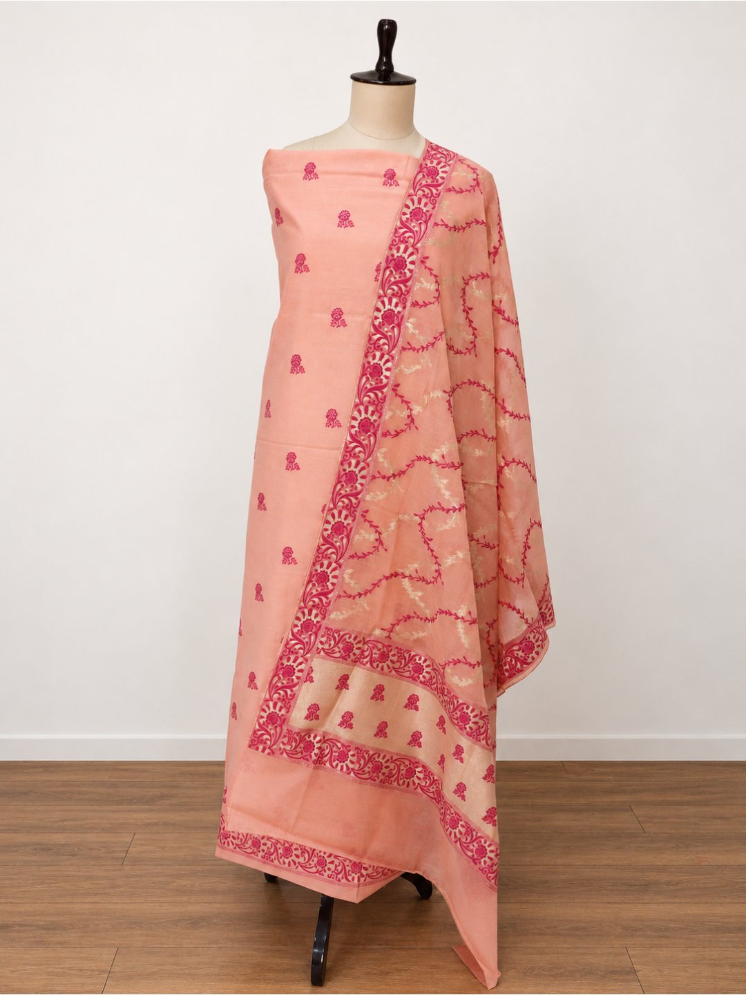 Peach Cotton Banarasi suit sleeve detail