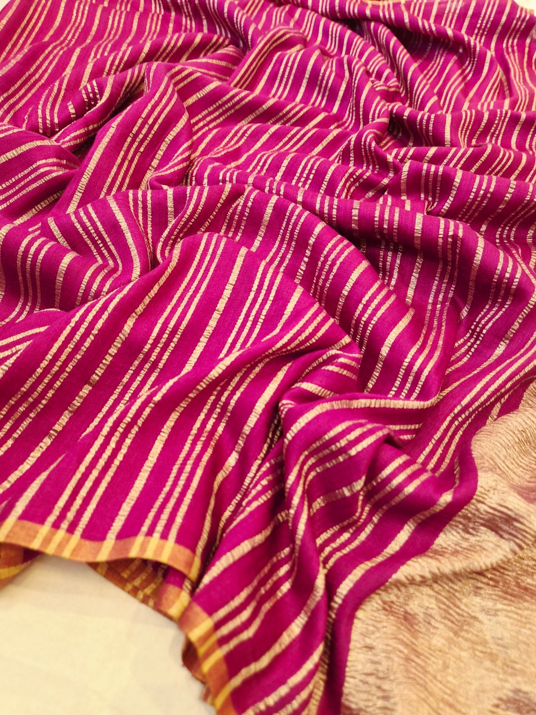 Plum Moonga Silk Banarasi saree border closeup