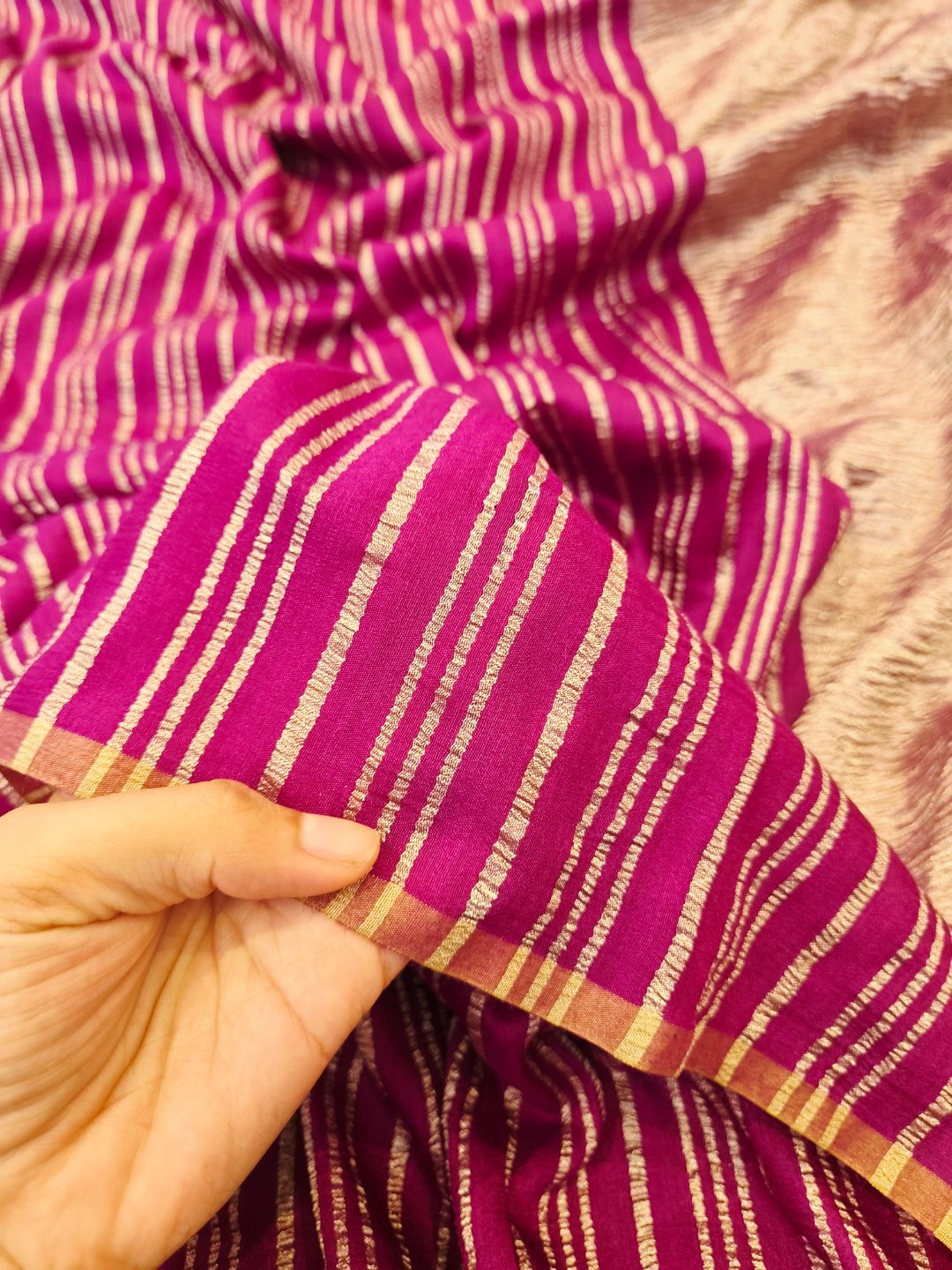 Plum Moonga Silk Banarasi saree full spread
