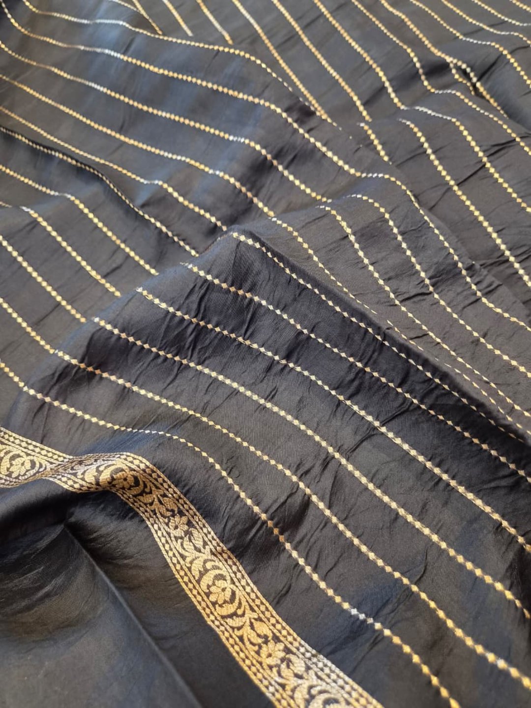 Back Katan Silk Banarasi saree front drape view