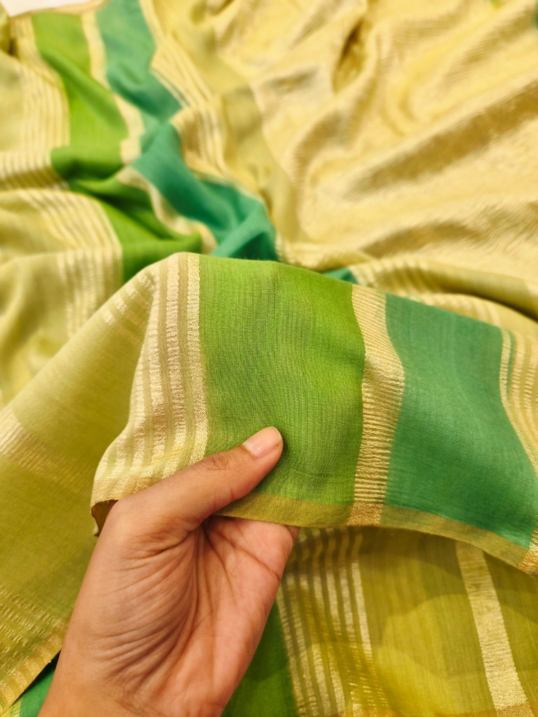 Shades of Green Moonga Silk Banarasi saree blouse piece