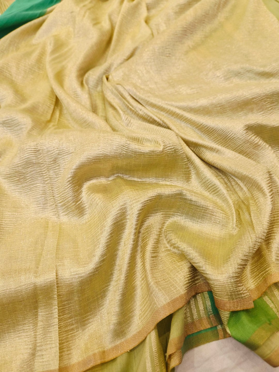 Shades of Green Moonga Silk Banarasi saree texture detail