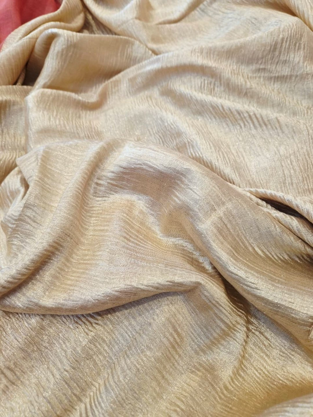Beige with pink shade Moonga Silk Banarasi saree full spread