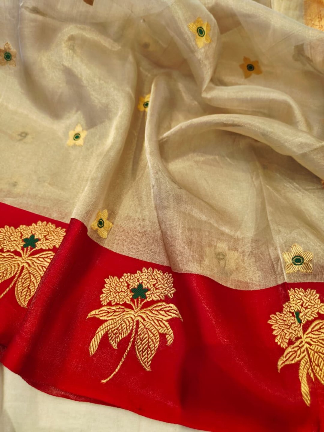 Silver with Red Tissue Silk Banarasi saree blouse piece