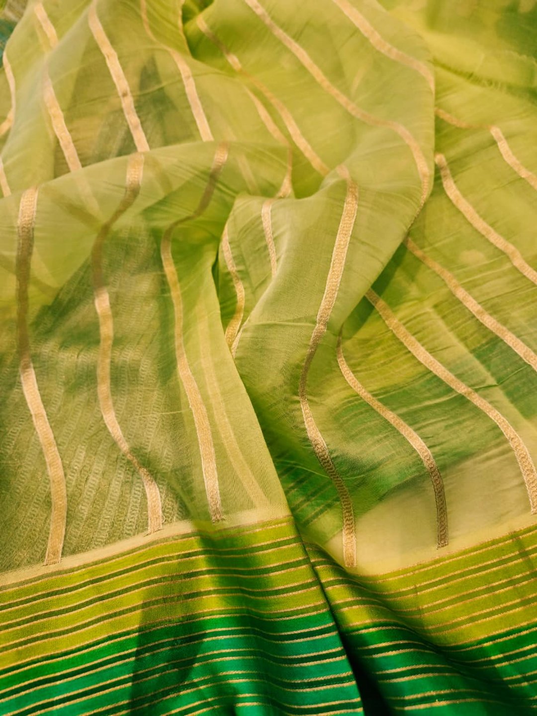 Light Green Katan Silk Banarasi saree full spread