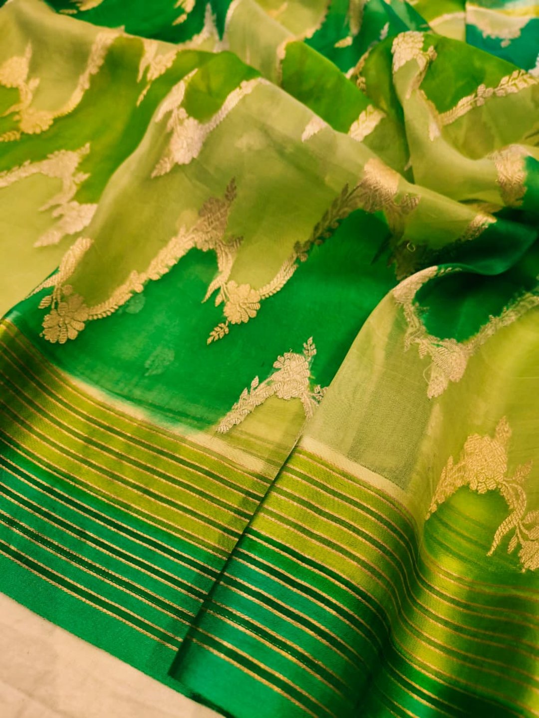 Light Green Katan Silk Banarasi saree blouse piece