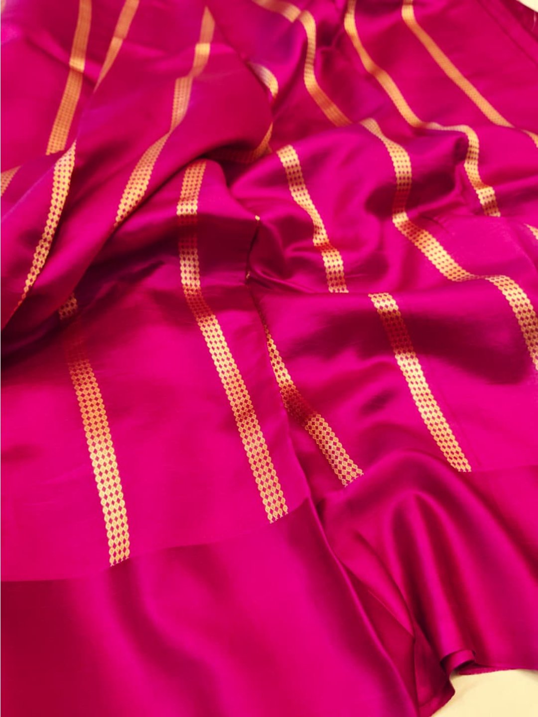 Rani Pink Katan Silk Banarasi saree texture detail