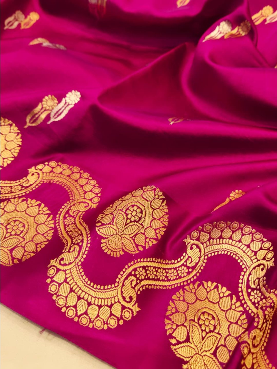Rani Pink Katan Silk Banarasi saree blouse piece