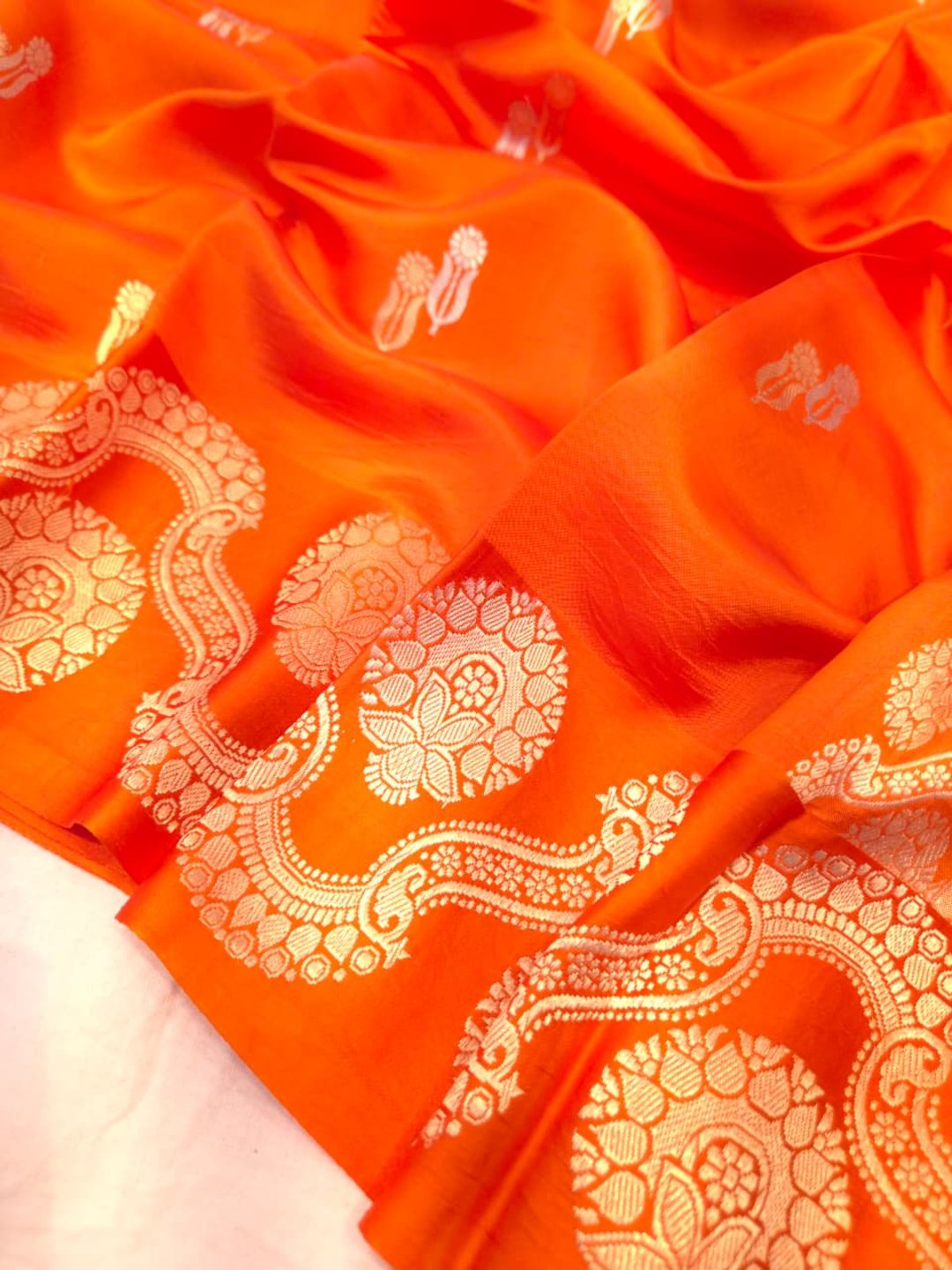 Orange Katan Silk Banarasi saree blouse piece