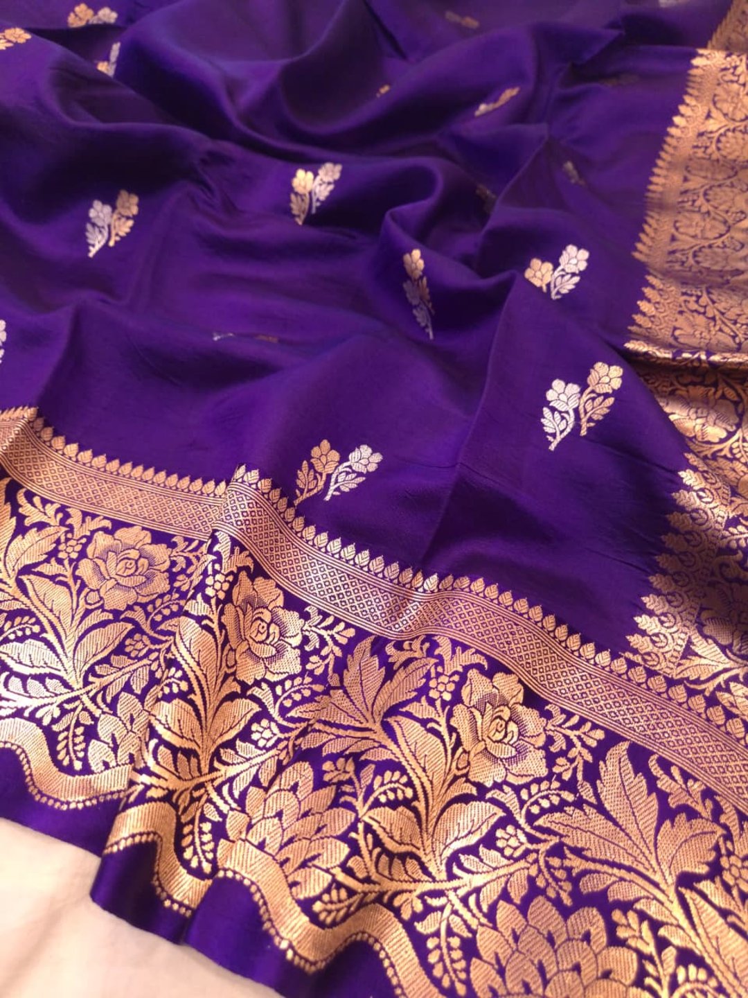 Royal Purple Katan Silk Banarasi saree full spread
