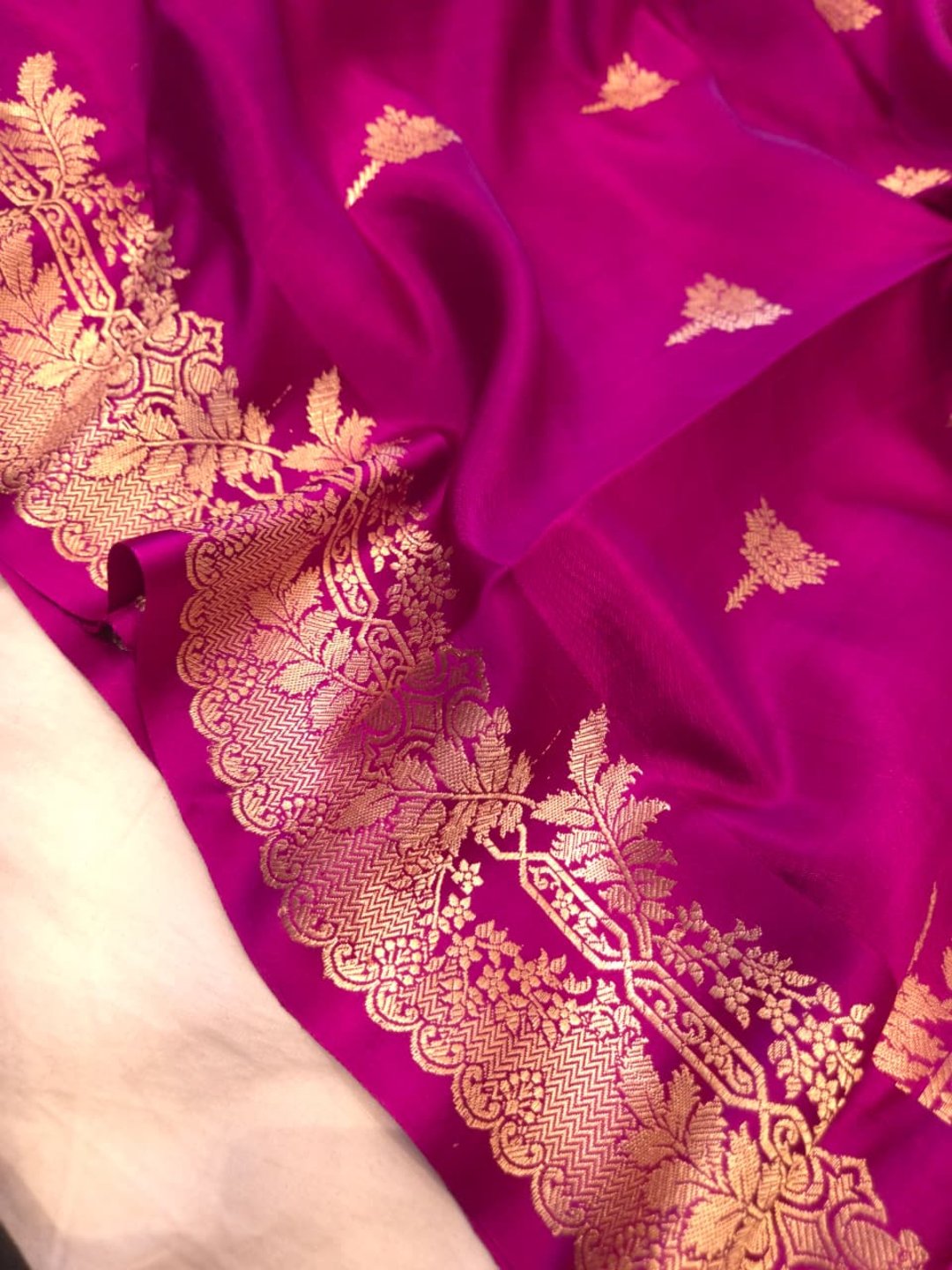 Magenta Pink Katan Silk Banarasi saree blouse piece