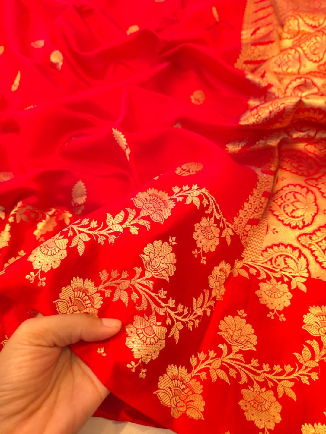 Peacock Blue Katan Silk Banarasi saree border closeup