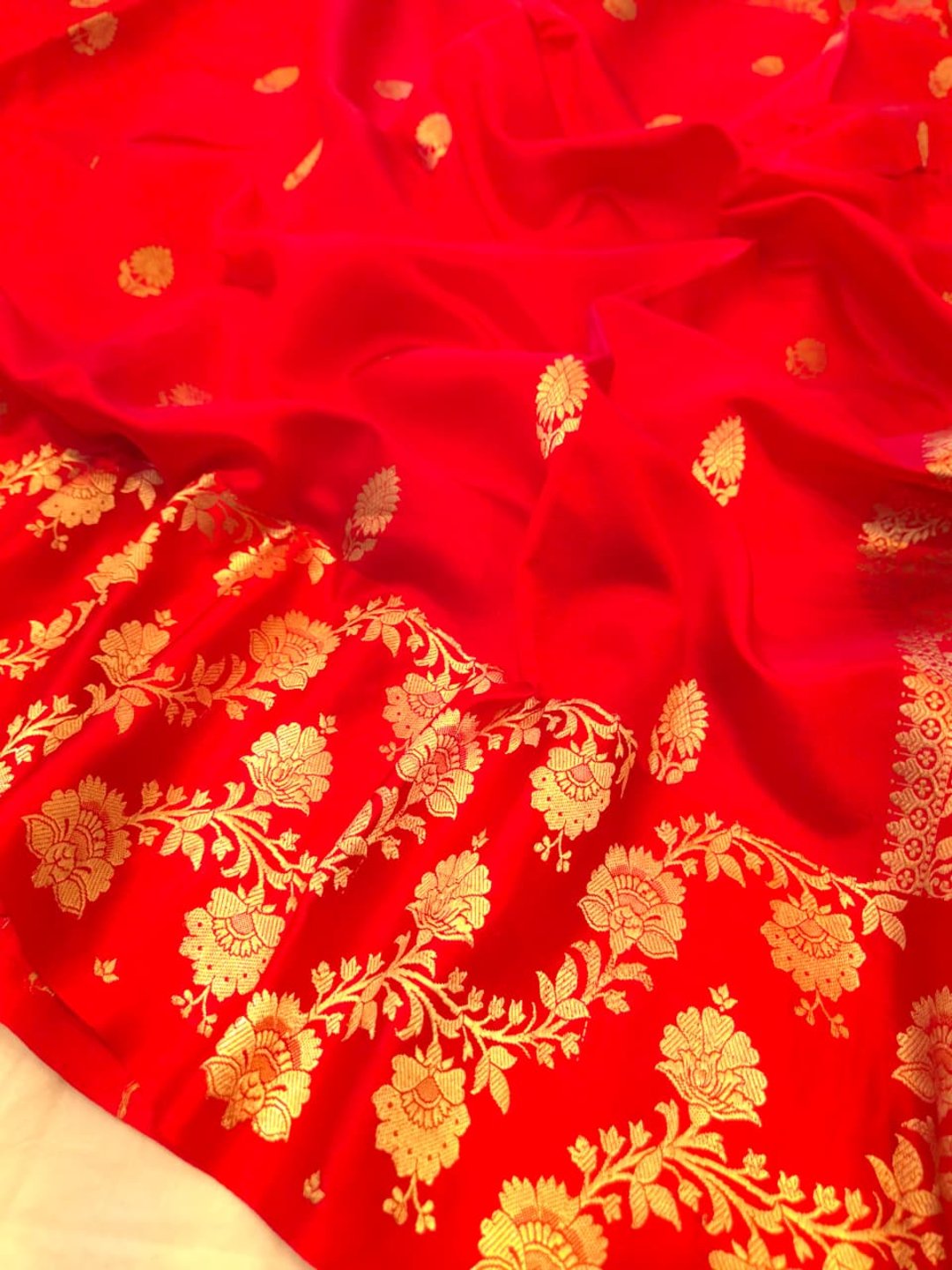 Peacock Blue Katan Silk Banarasi saree full spread