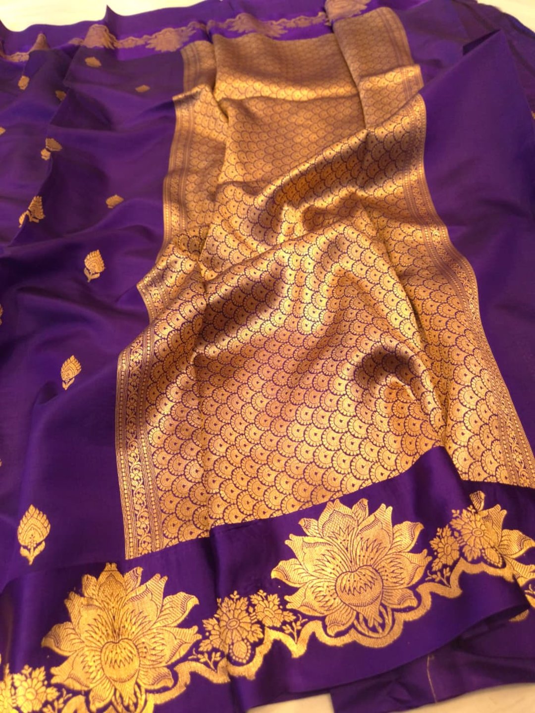 Deep Violet Katan Silk Banarasi saree blouse piece