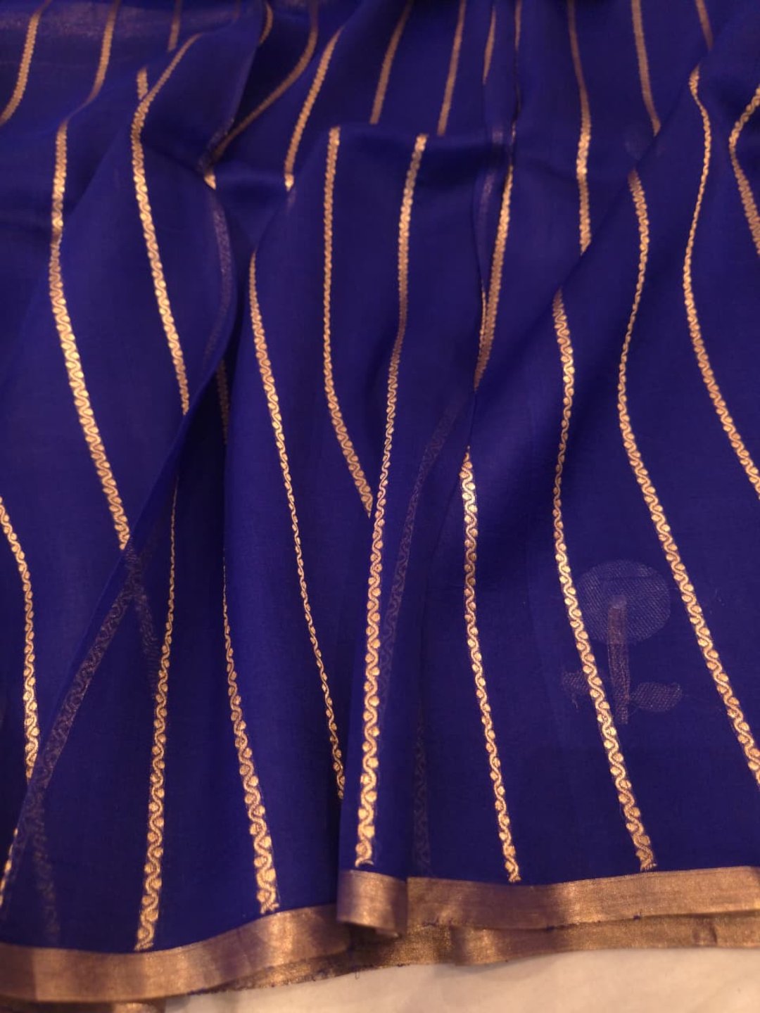 Royal Blue Katan Silk Banarasi saree full spread