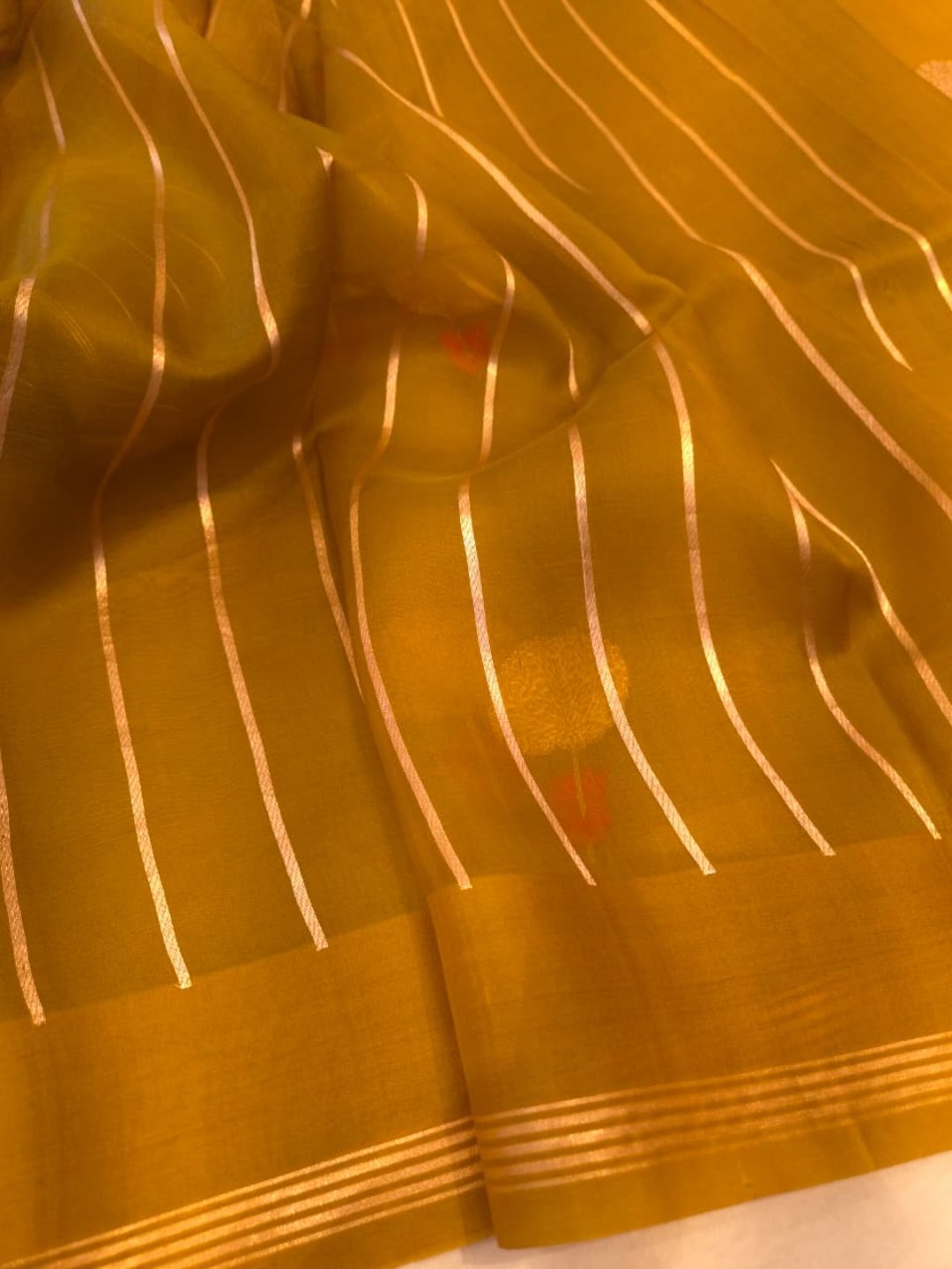 Olive Green Katan Silk Banarasi saree texture detail