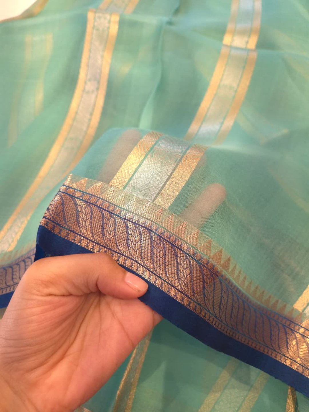 Sea Green Cora silk Banarasi saree border closeup