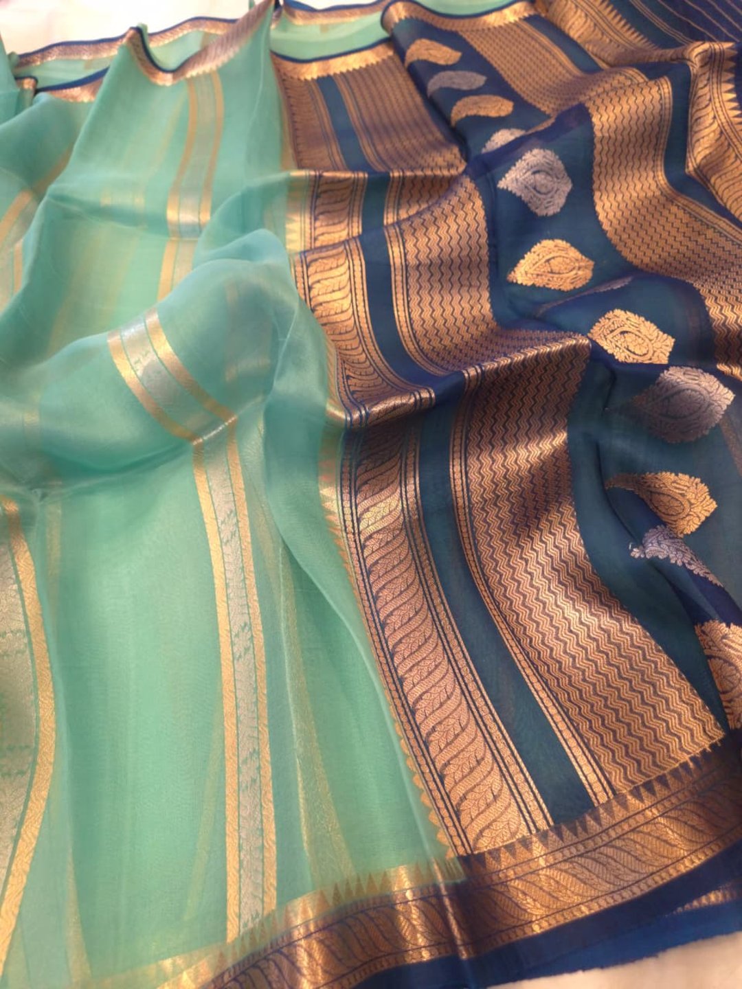 Sea Green Cora silk Banarasi saree blouse piece