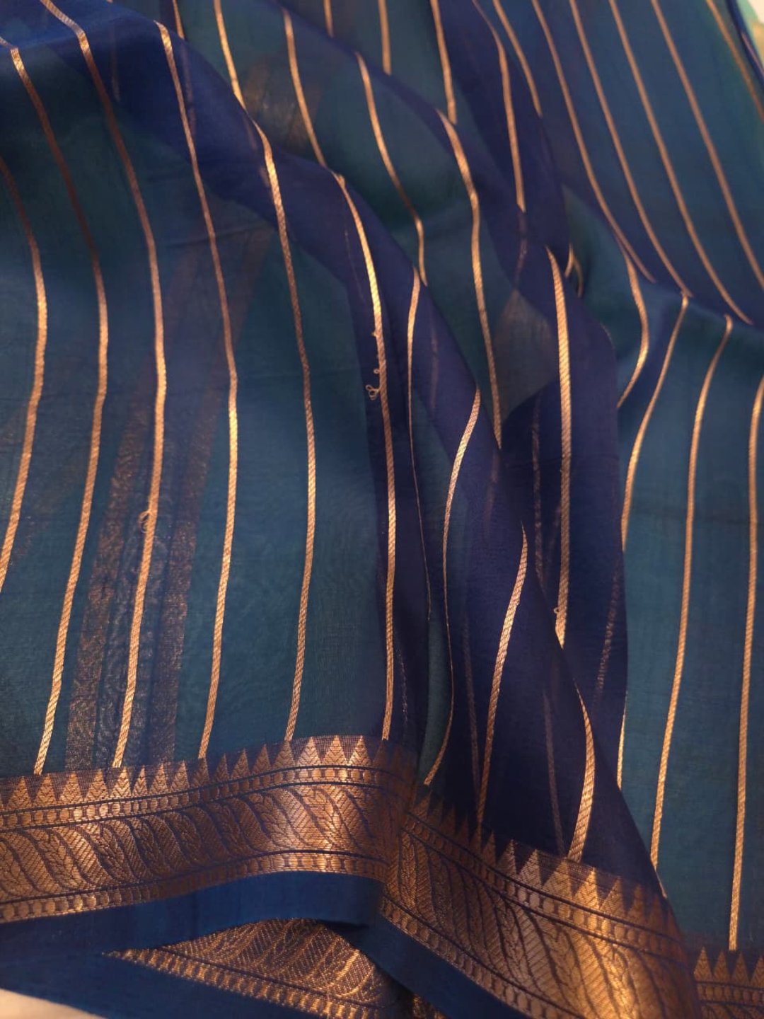 Sea Green Cora silk Banarasi saree full spread