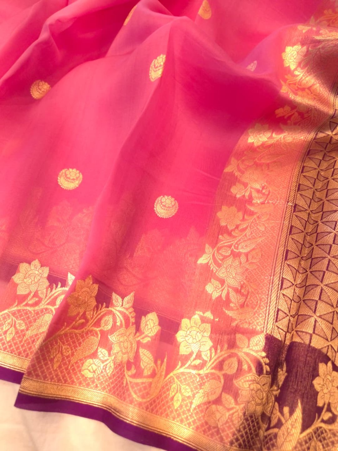 Light Pink Cora silk Banarasi saree pallu detail
