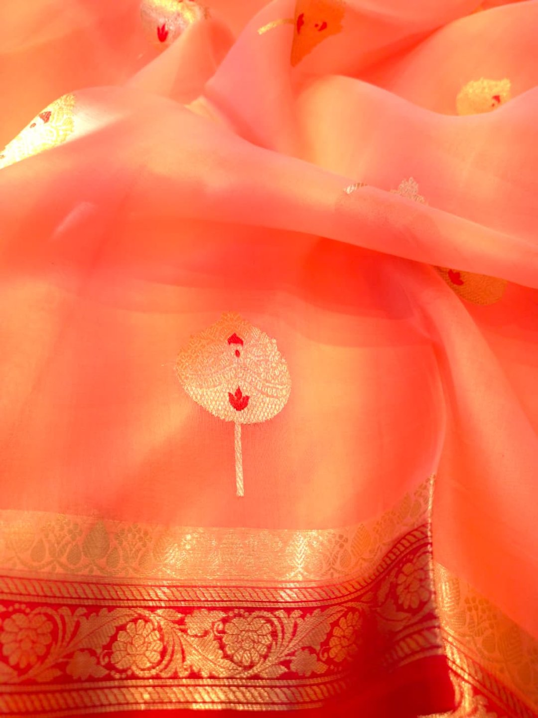 Peach Cora silk Banarasi saree blouse piece
