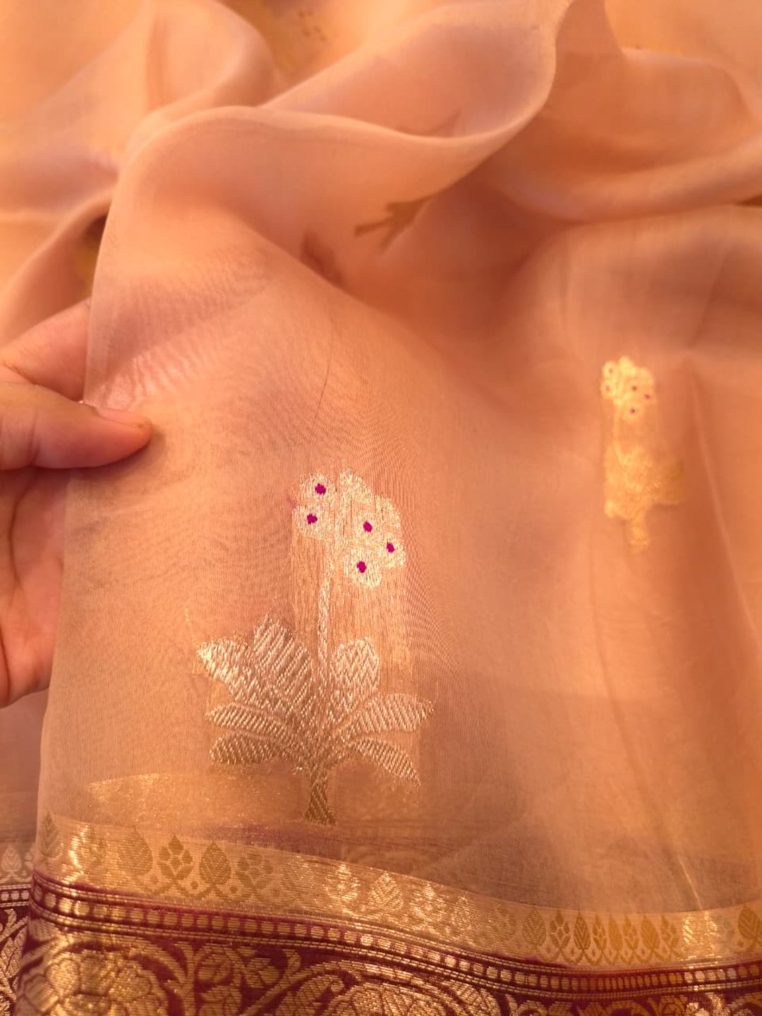 Light Peach Kora Silk Banarasi saree blouse piece