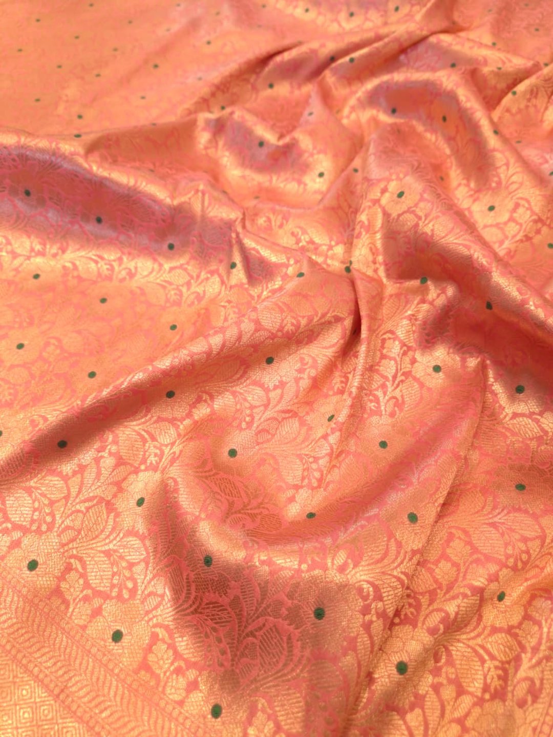 Baby Pinkl Katan Silk Banarasi saree texture detail