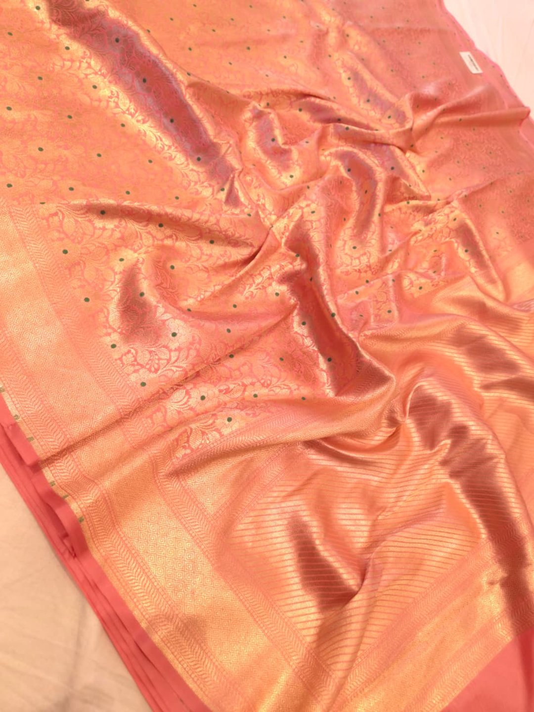 Baby Pinkl Katan Silk Banarasi saree folded view