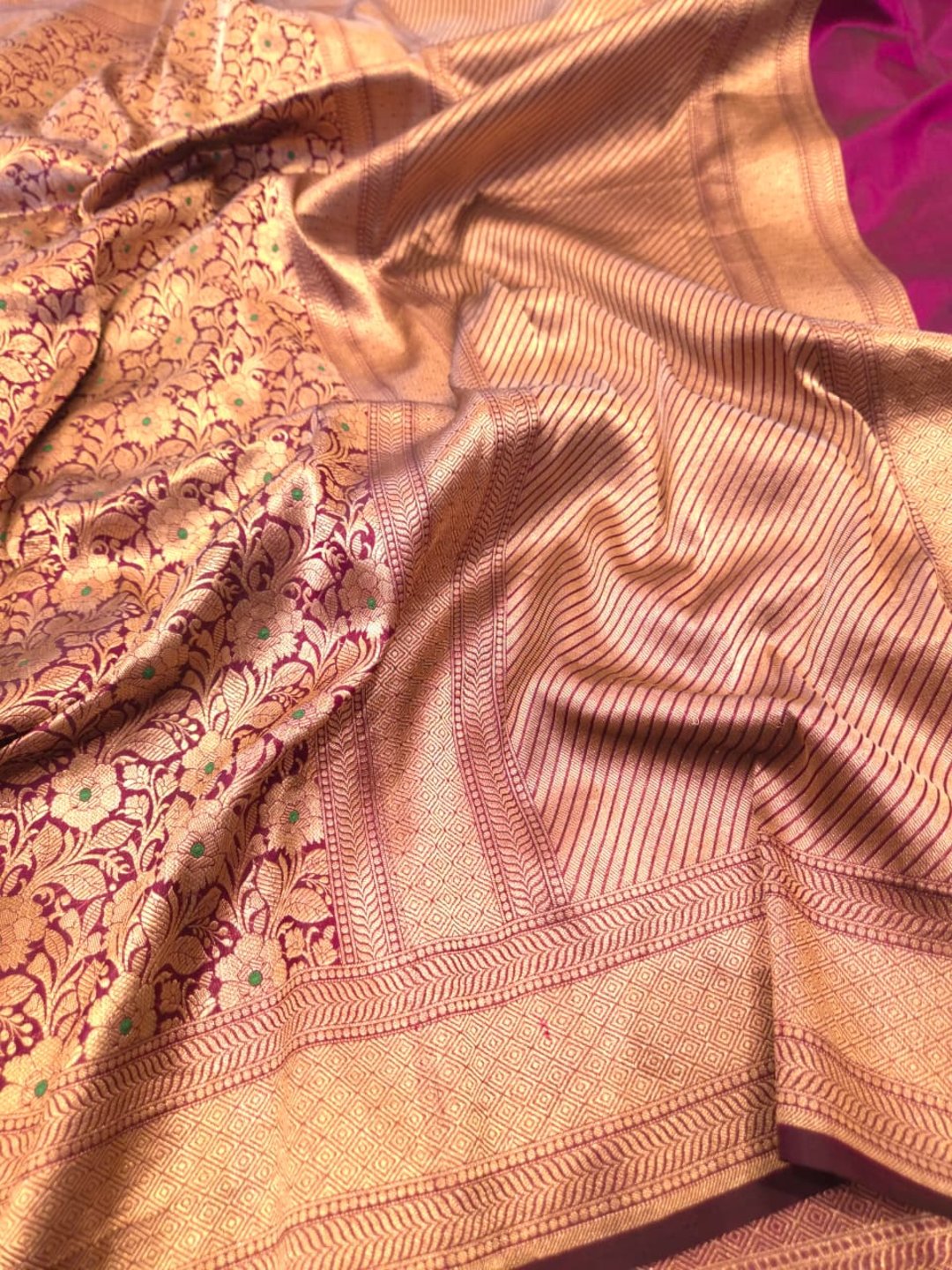 Deep Maroon Katan Silk Banarasi saree blouse piece