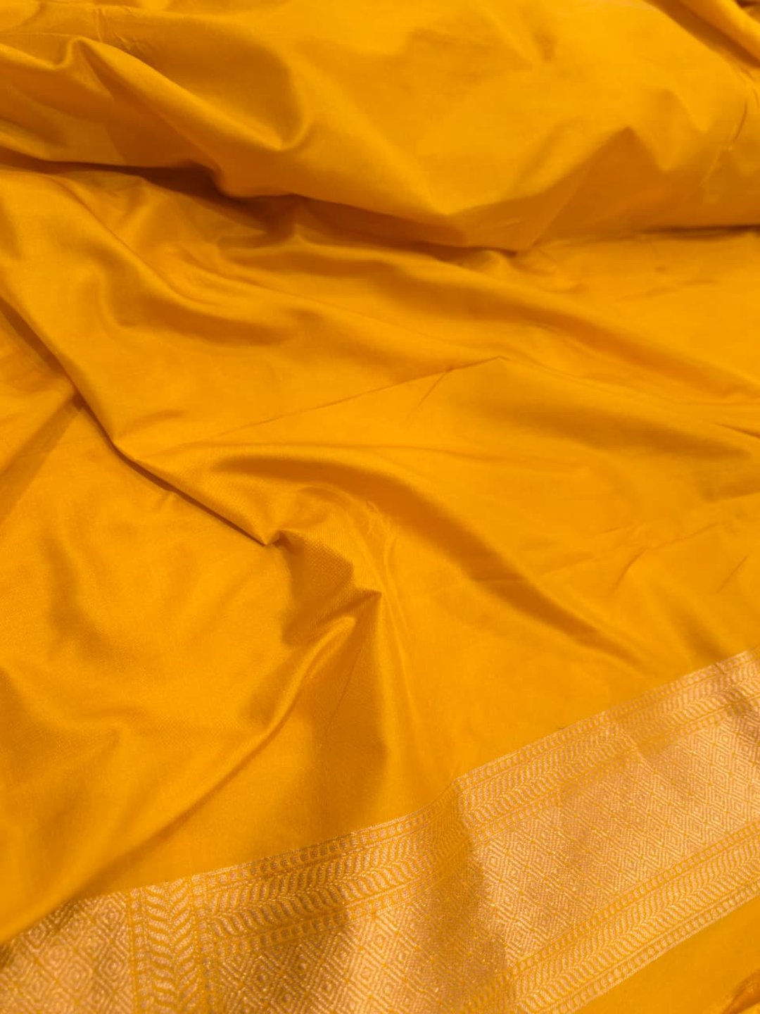 Yellow Katan Silk Banarasi saree zari work detail