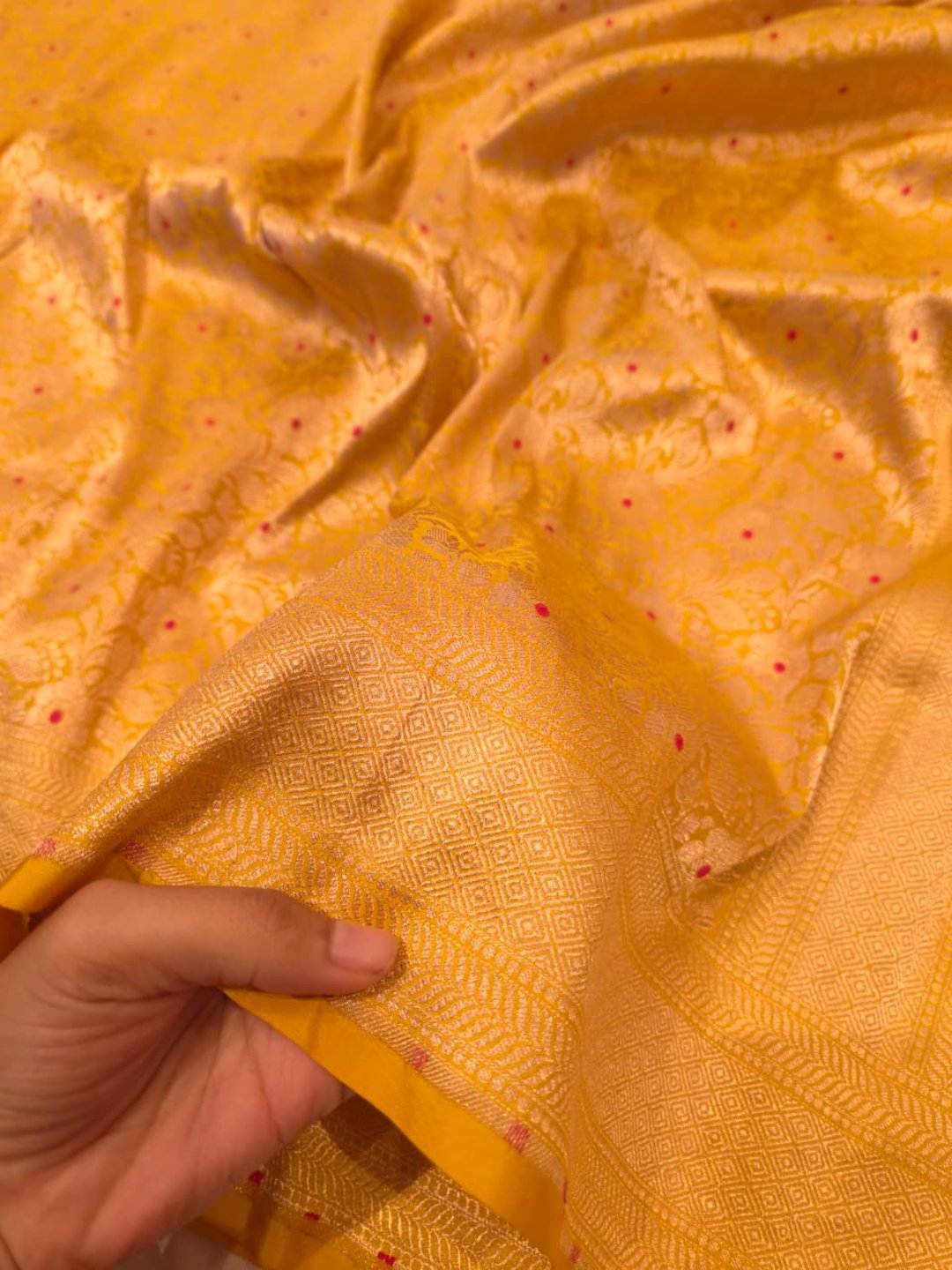 Yellow Katan Silk Banarasi saree blouse piece
