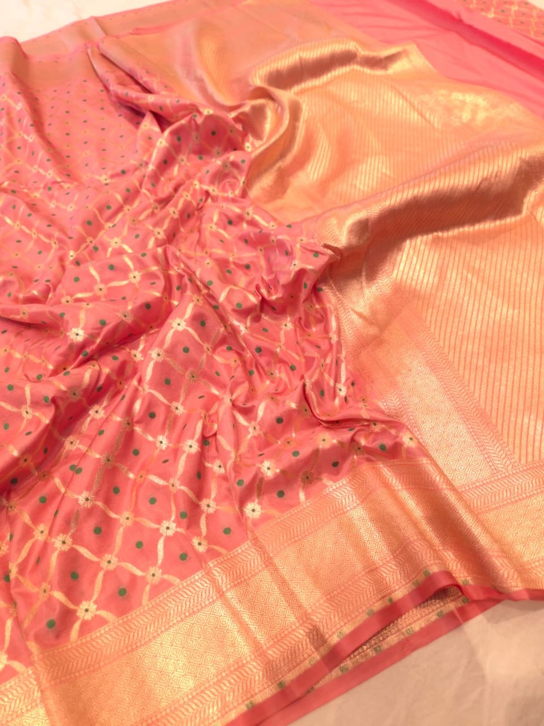 Light Pink Katan Silk Banarasi saree pallu detail