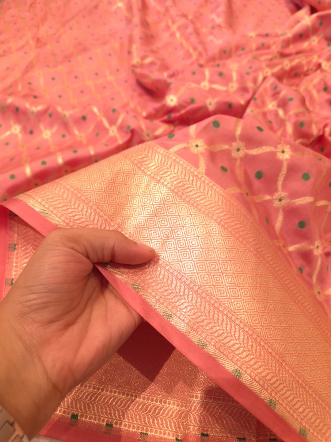 Light Pink Katan Silk Banarasi saree blouse piece