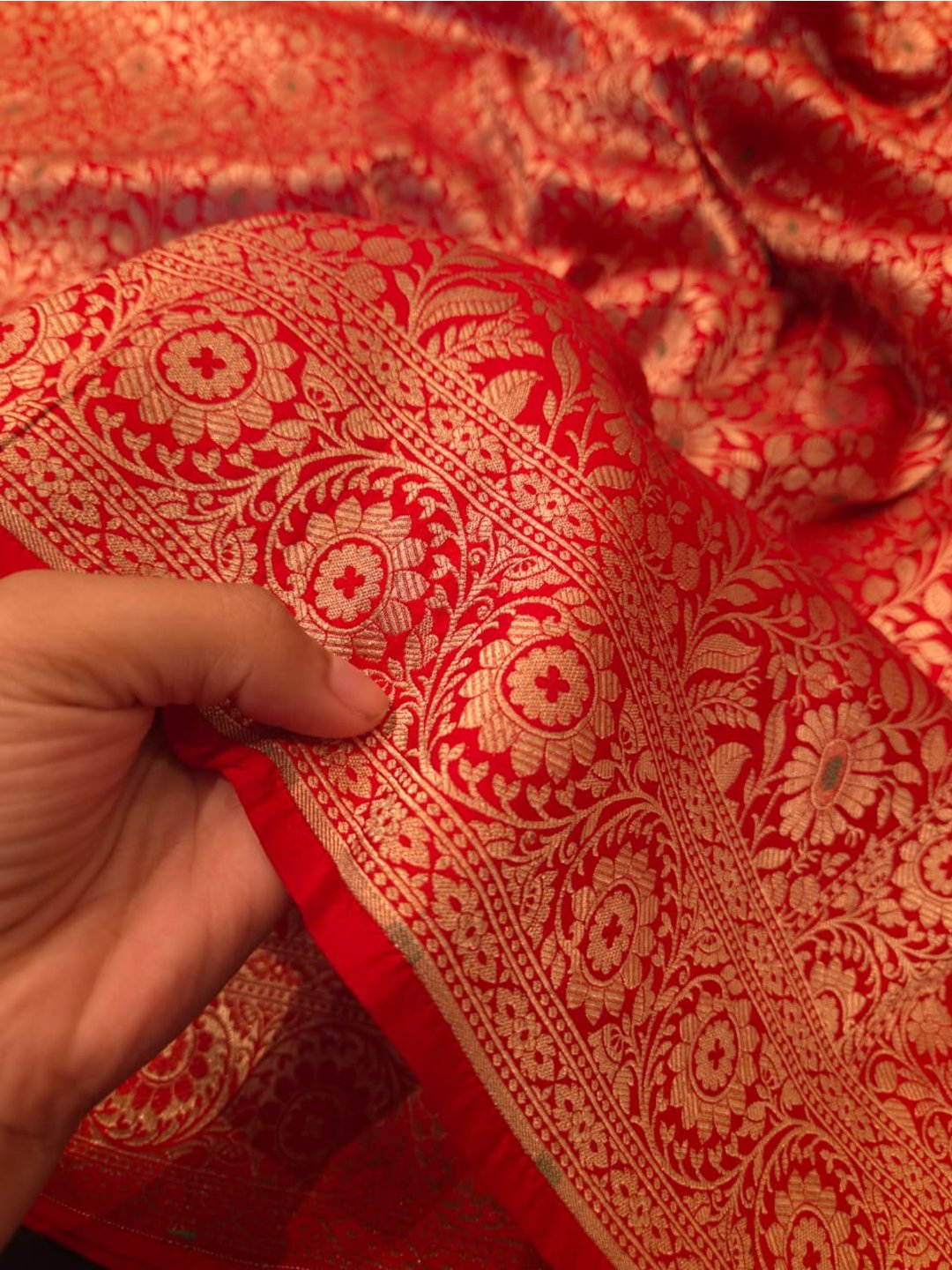 Dark Red Katan Silk Banarasi saree blouse piece