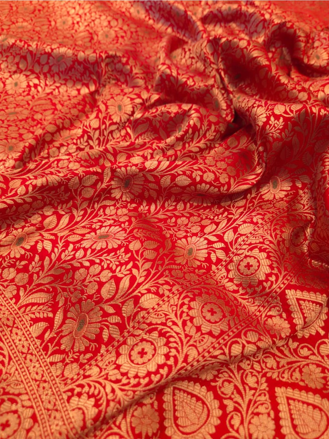 Dark Red Katan Silk Banarasi saree full spread
