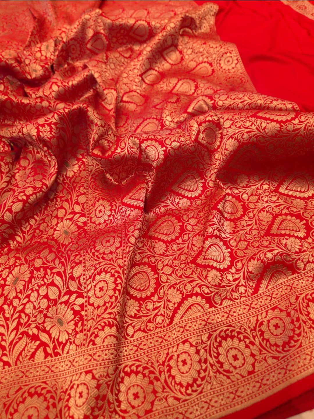 Dark Red Katan Silk Banarasi saree texture detail