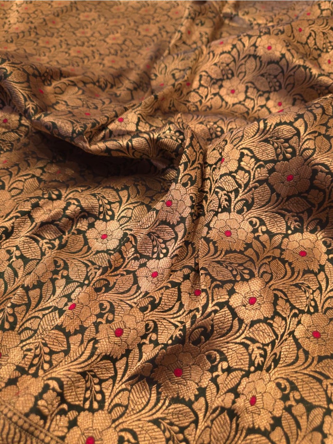 Bottle Green Katan Silk Banarasi saree full spread