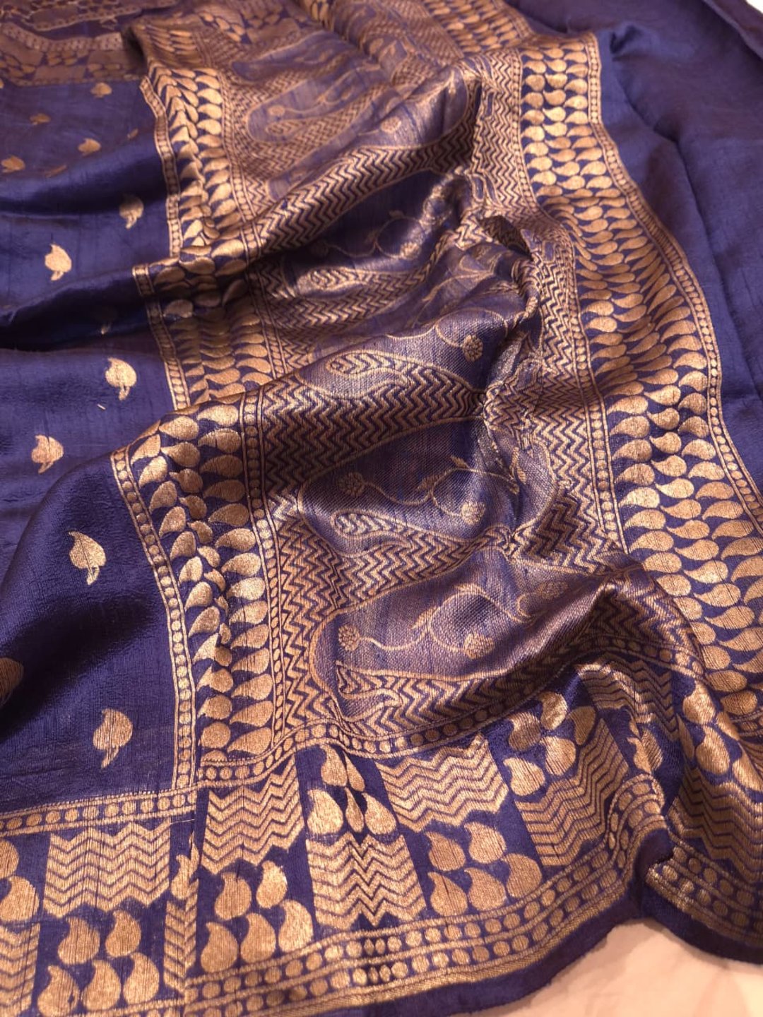 Deep Blue Tussar Silk Banarasi saree blouse piece