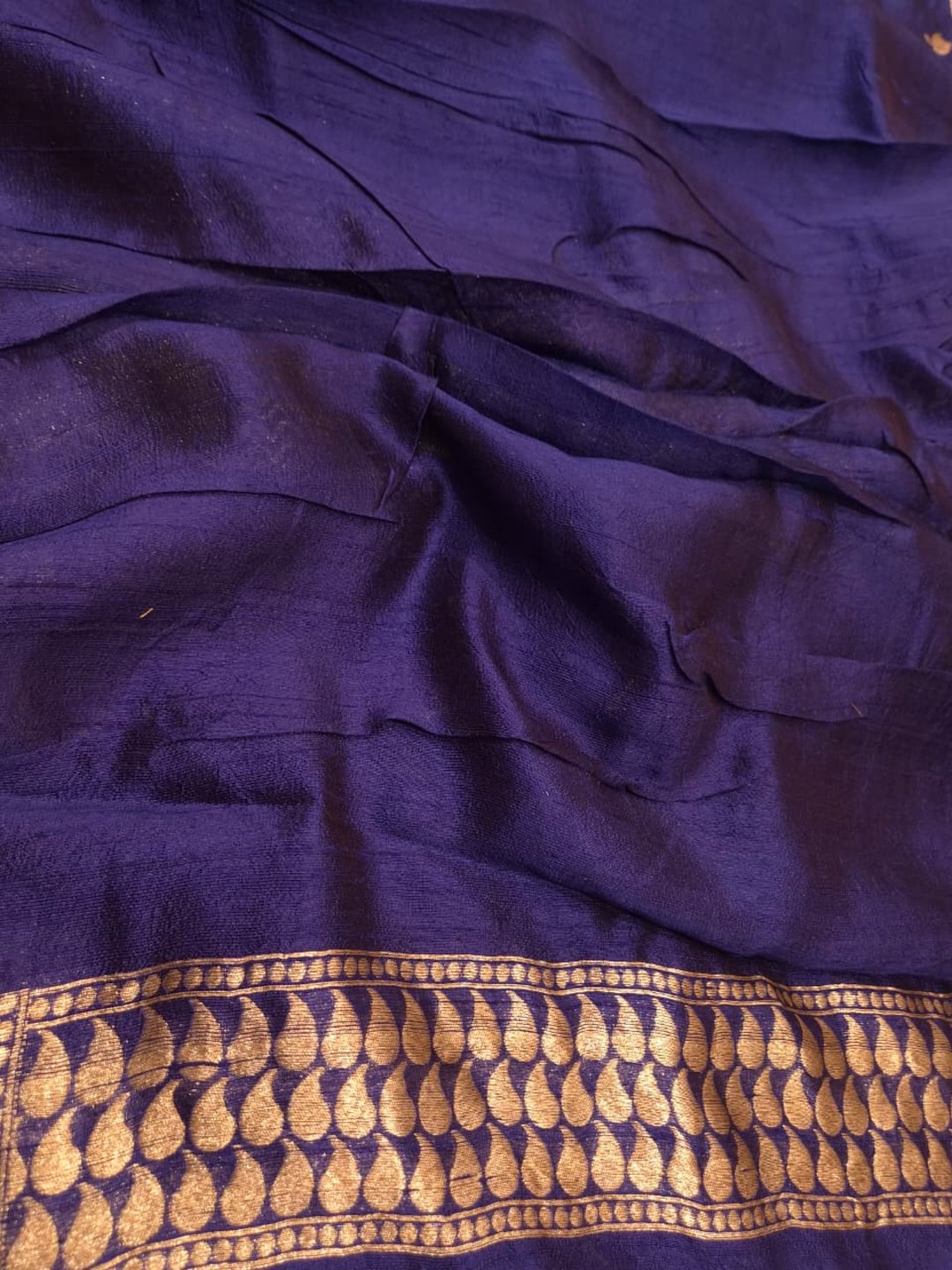 Deep Blue Tussar Silk Banarasi saree full spread